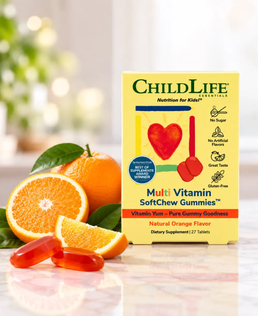 ChildLife multivitamin SoftChew gummies box with oranges