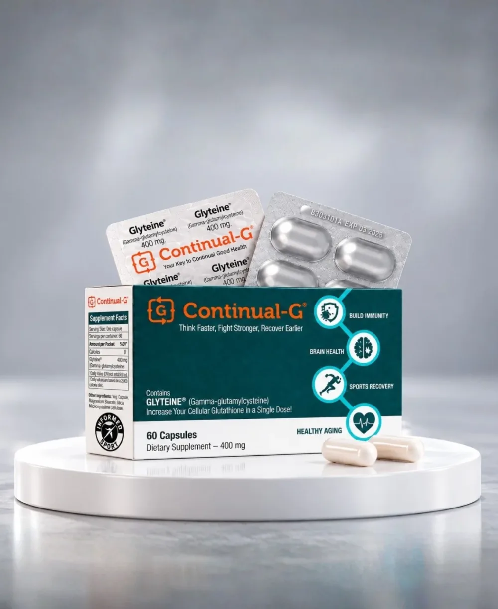 Continual-G 60-capsule box with blister packs and capsules