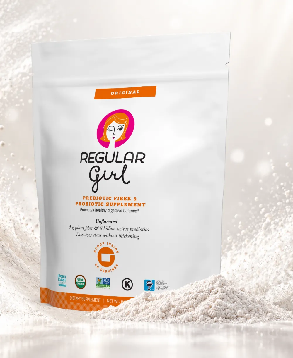 Regular Girl prebiotic fiber and probiotic supplement pouch