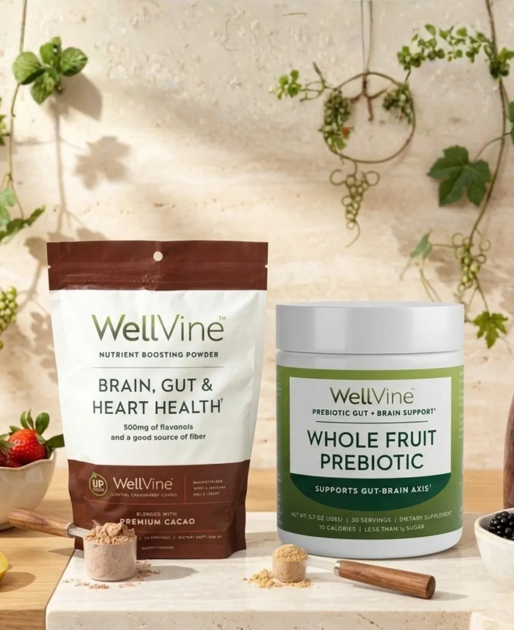 WellVine nutrient boosting powder and whole fruit prebiotic
